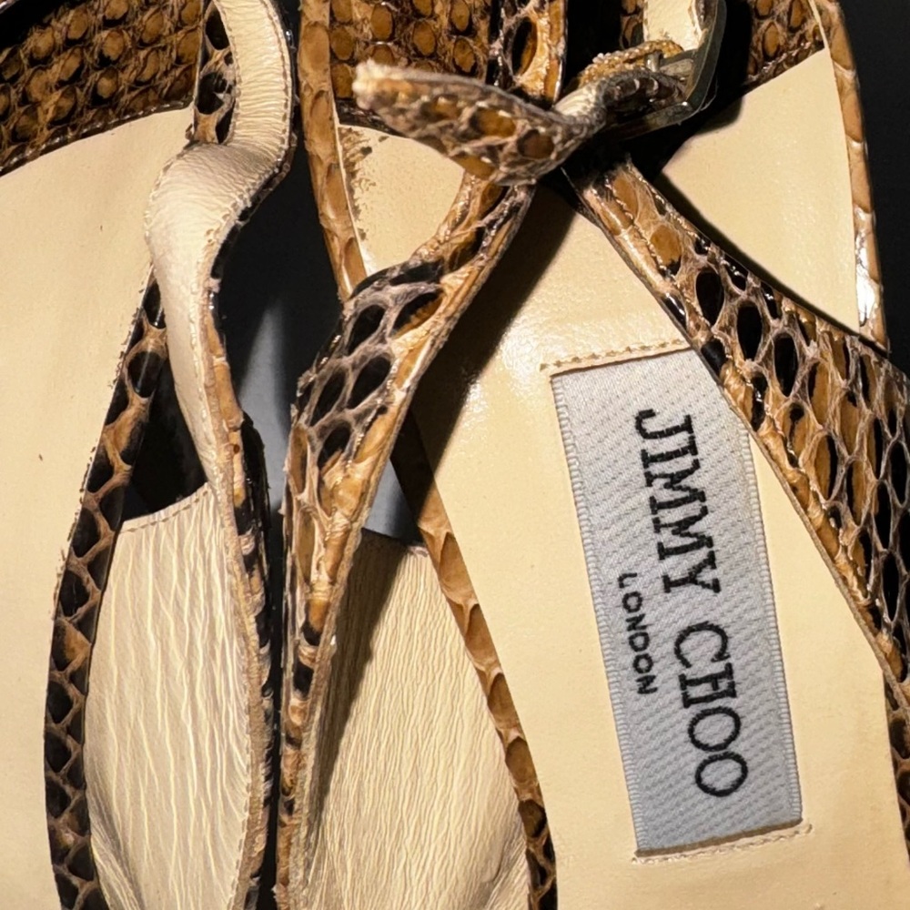 Jimmy Choo Vintage Snakeskin Leather Peep Toe Platform Slingback Pump Heels - Picture 8 of 14